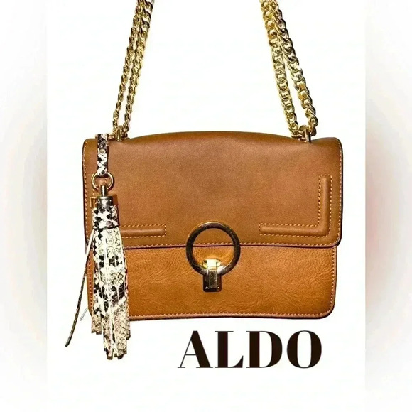 ALDO Leather Crossbody Bag with Chain Strap and Tassel Detail - Picture 1 of 13